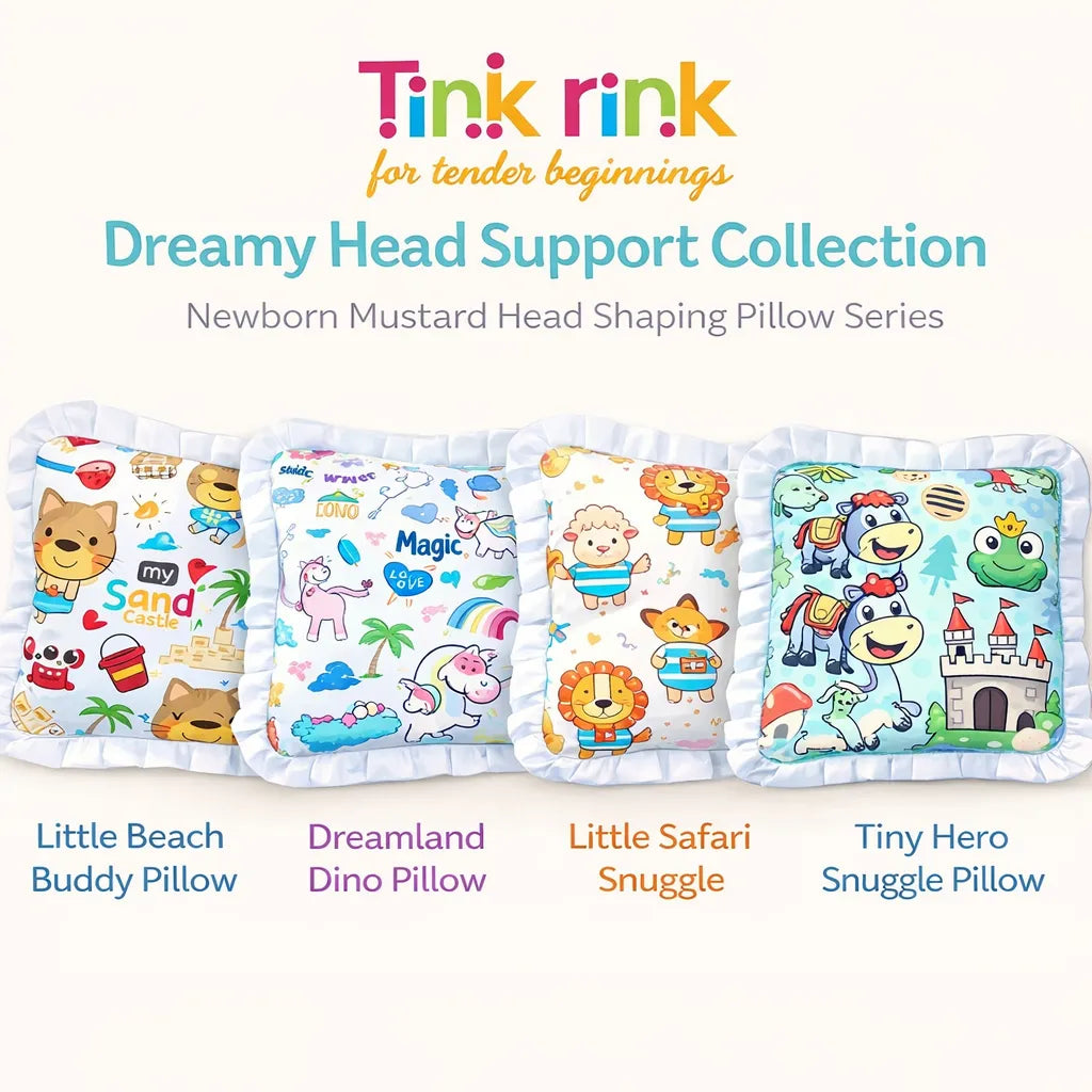 Tink Rink Head-Shaping Mustard Seeds Baby Pillow for Newborns (0-6 Months) Little Beach Buddy